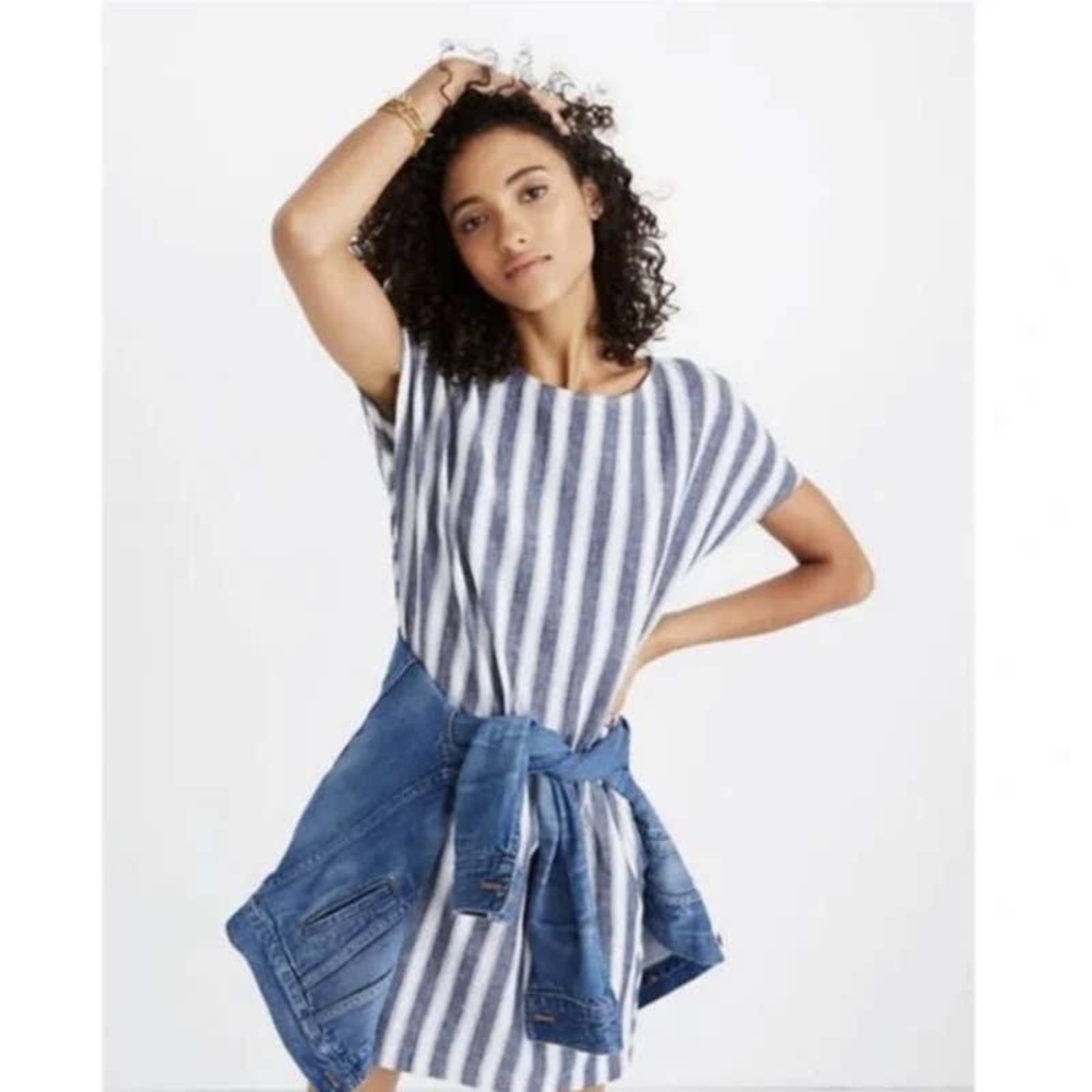 Madewell Linen Button Back Striped Summer Dress Size extra small